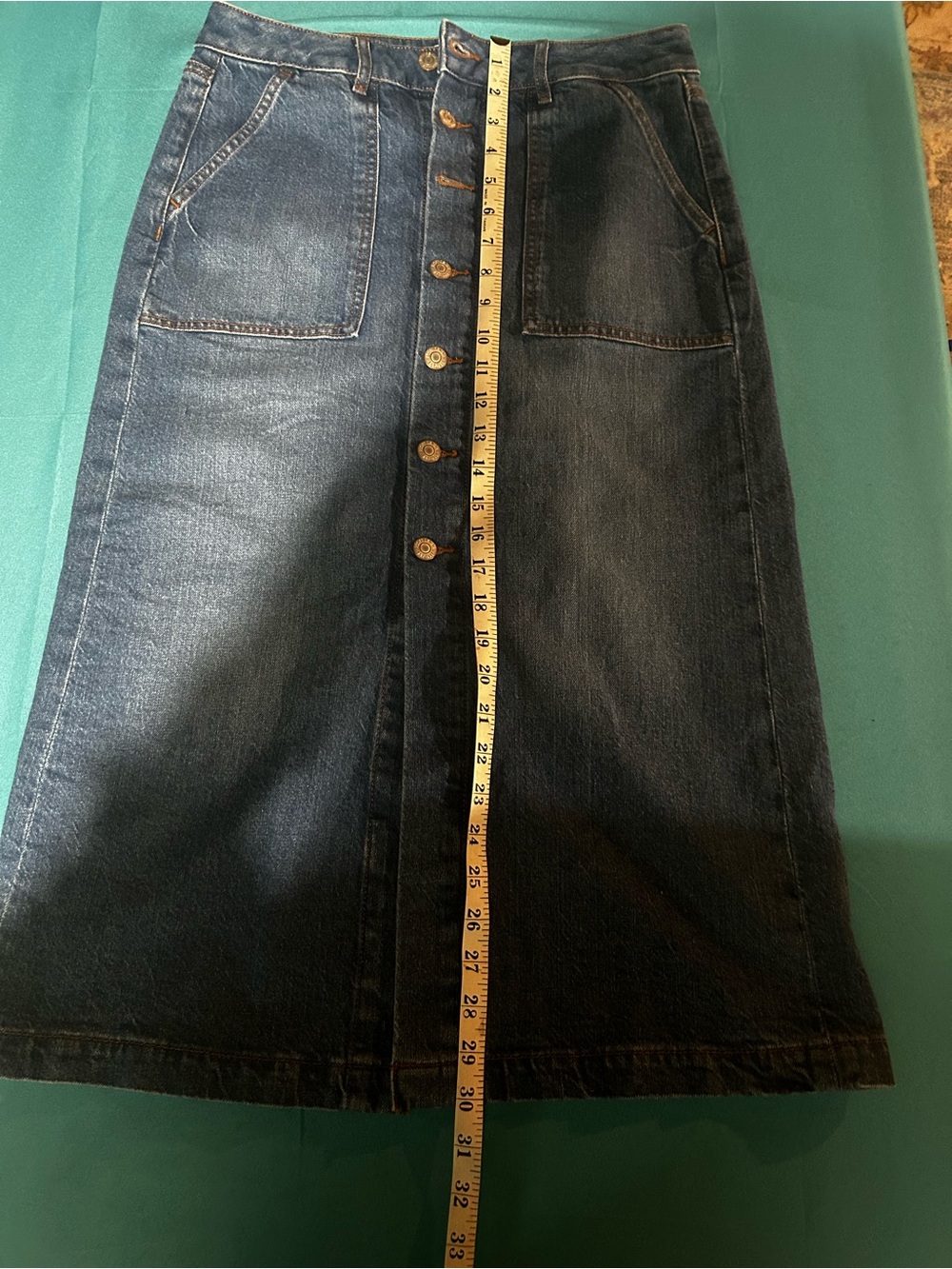 LOFT Dark Blue Button-Front Denim Midi Skirt